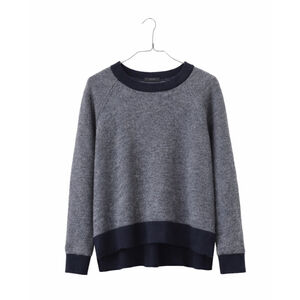 Women's COS Gray Navy 100% Wool Knit Drop Hem Crew Neck Sweater M